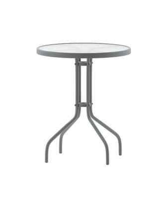 23.75" Round Tempered Glass Metal Table With Smooth Ripple Design Top