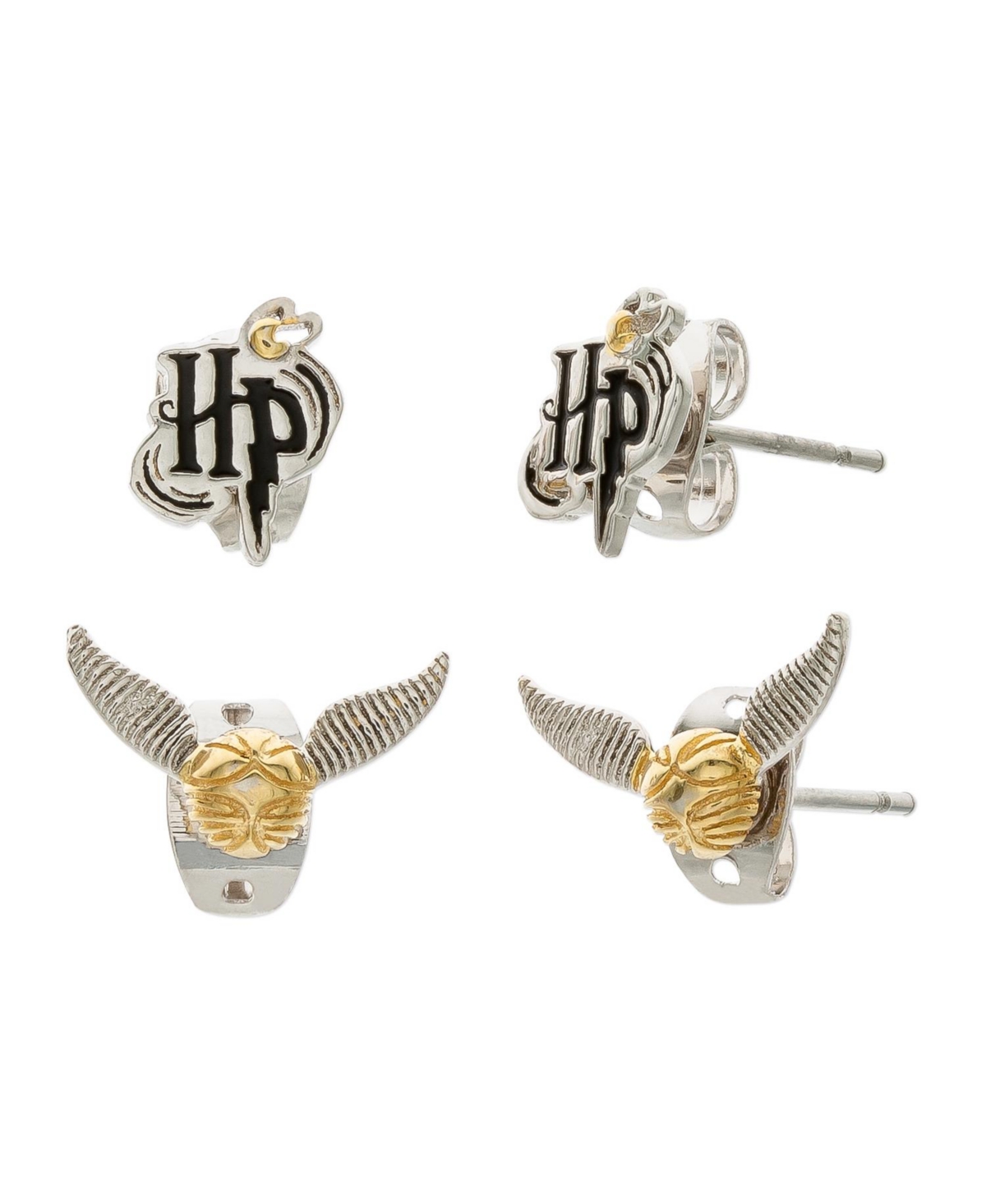 Gold and Silver Plated Stud Earrings Sets Hp and Golden Snitch- 2 Pairs - Silve, gold tone, black