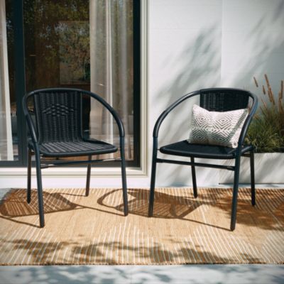 Rattan Indoor-Outdoor Restaurant Stack Chair With Curved Back 2 Pack