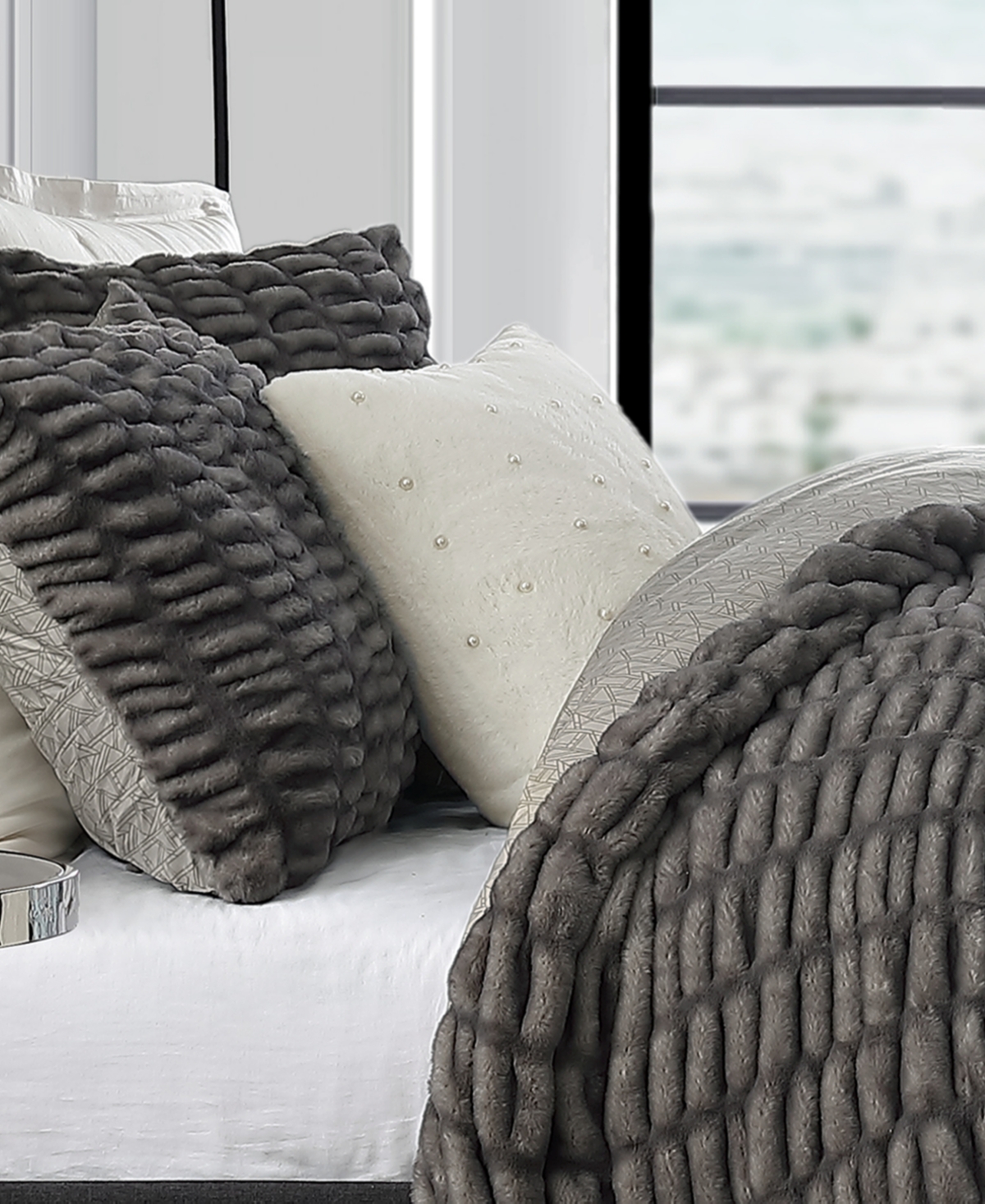 Karl Lagerfeld Paris Faux Fur Imitation Pearl Pillow, x