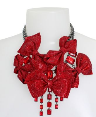 Betsey Johnson Faux Stone Pave Bow Bib Necklace - Macy's