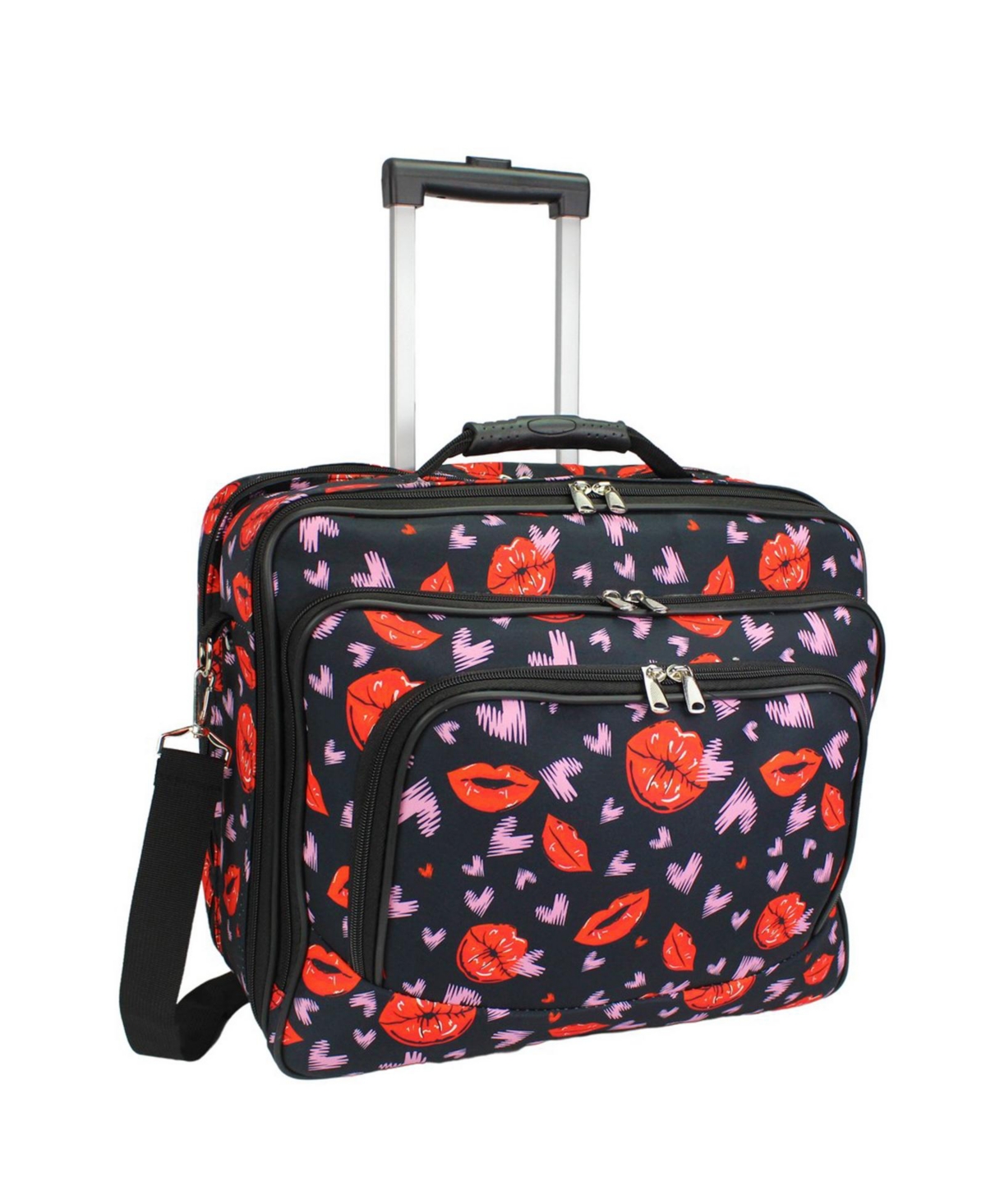World Traveler 17-inch Rolling Laptop Case with Wheels and Handle - Lips and hearts