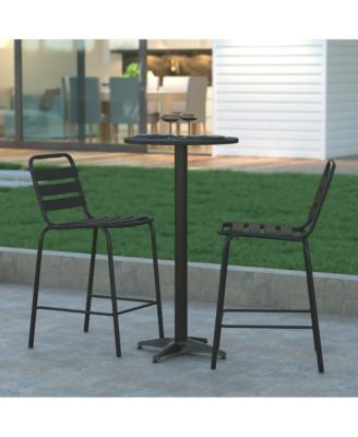 Jens Metal Dining Stool With Triple Slatted Back For Indoor And Outdoor Use