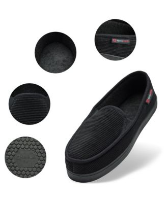 Men's Wide Slippers Steve Moccasin House Shoes Memory Foam Insole Corduroy Slip-On Terry Lining Indoor Outdoor Non-Slip Rubber Outsole
