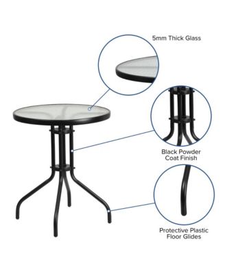 23.75" Round Tempered Glass Metal Table With Smooth Ripple Design Top