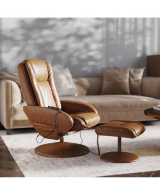 Massaging Multi-Position Plush Recliner Chair With Side Pocket And Ottoman