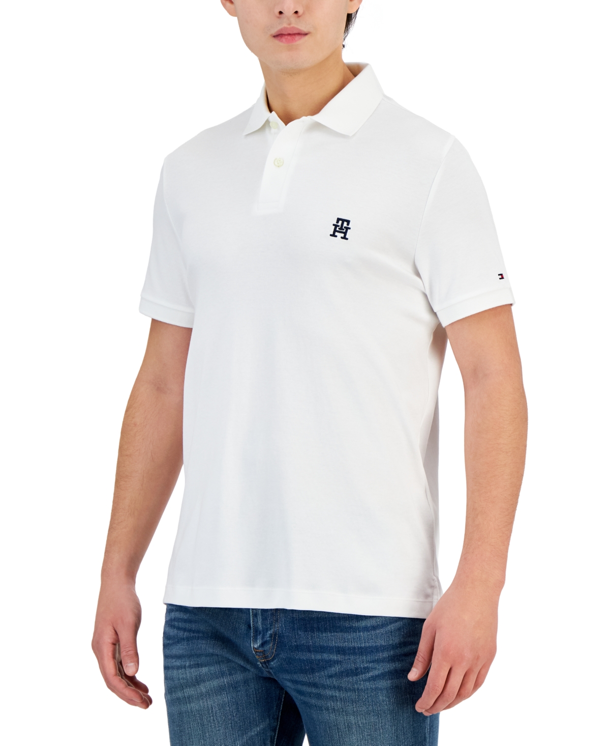 Tommy Hilfiger Classic Fit Short-sleeve Bubble Stitch Polo Shirt In White,black Monogram