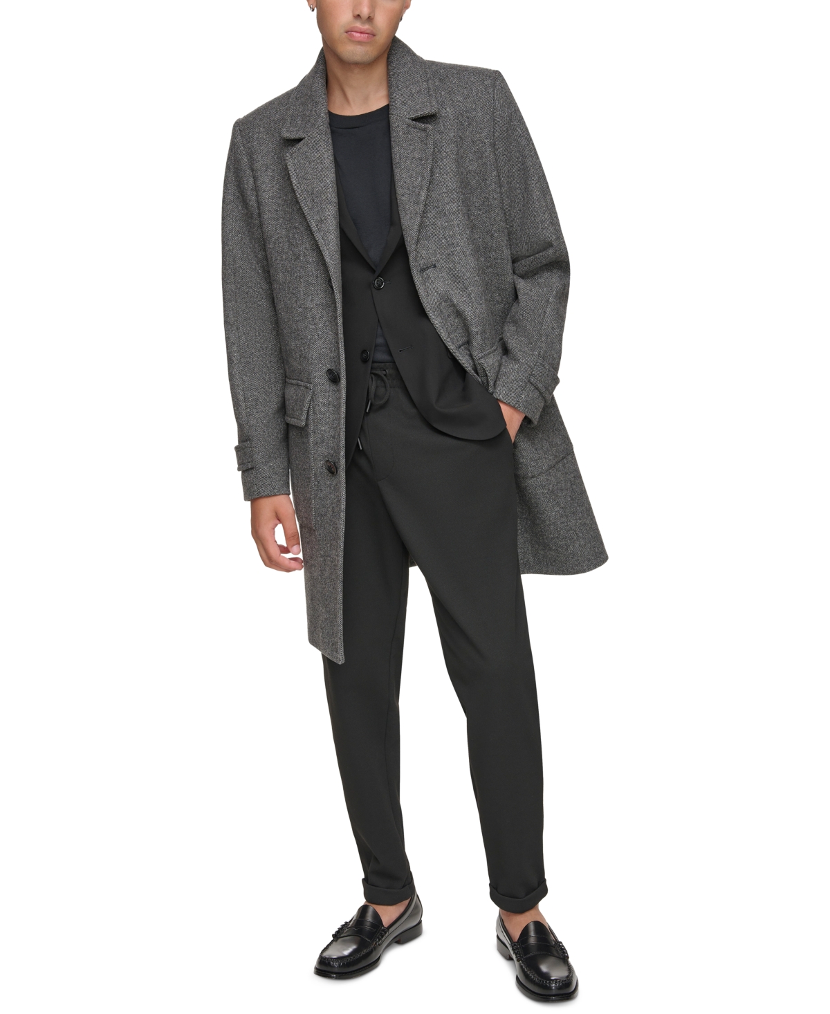 Shop Marc New York Men's Gondet Herringbone Overcoat In Charcoal