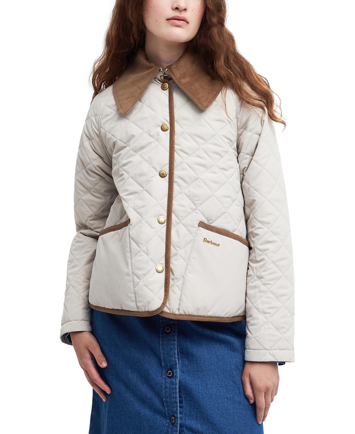 Shop Barbour Women's Gosford Quilted Corduroy-trim Jacket In French Oak