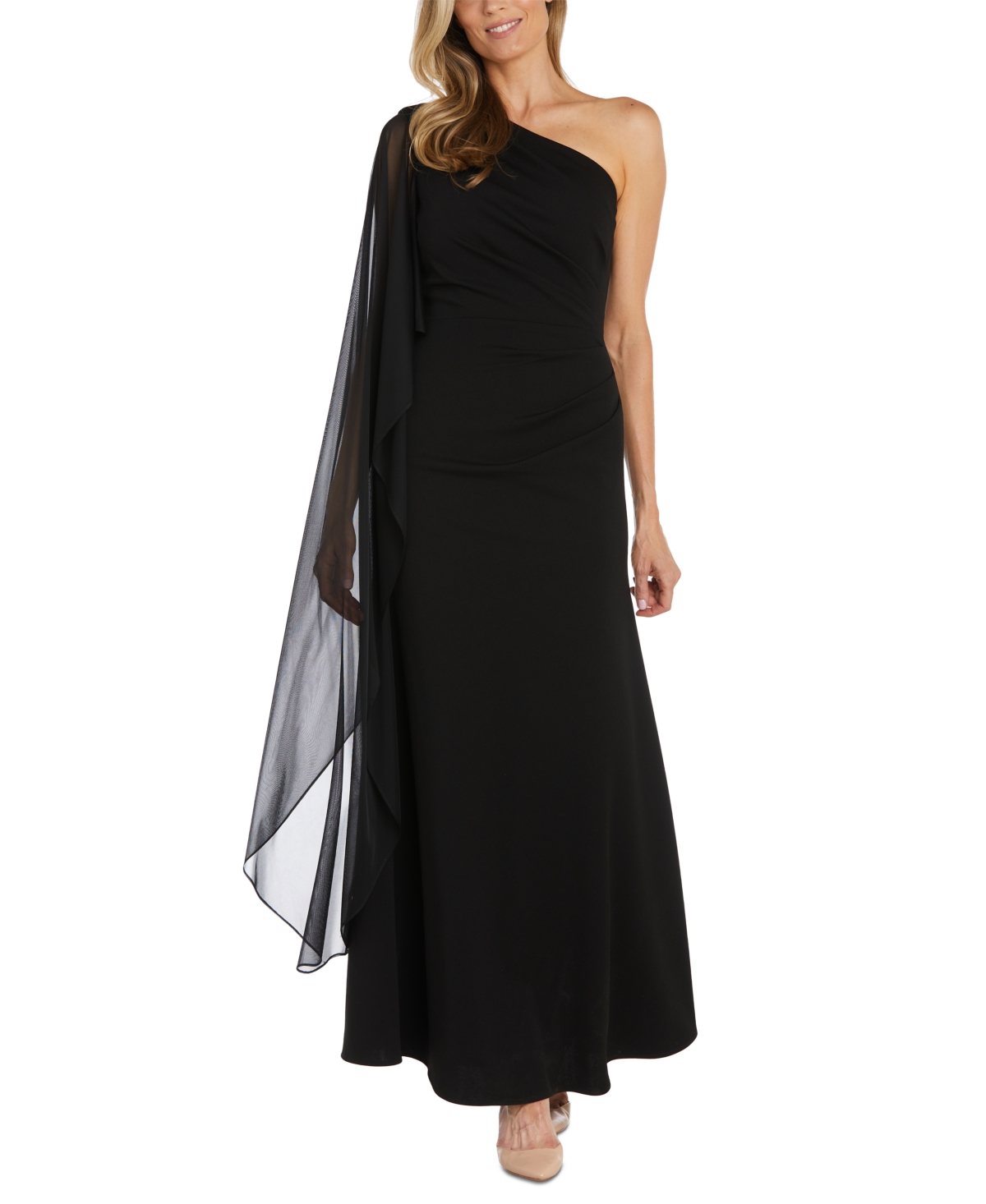 Women's One-Shoulder Cape Gown - Black