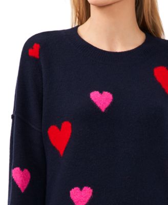 Women's Valentine's Crewneck Heart-Print Long-Sleeve Sweater