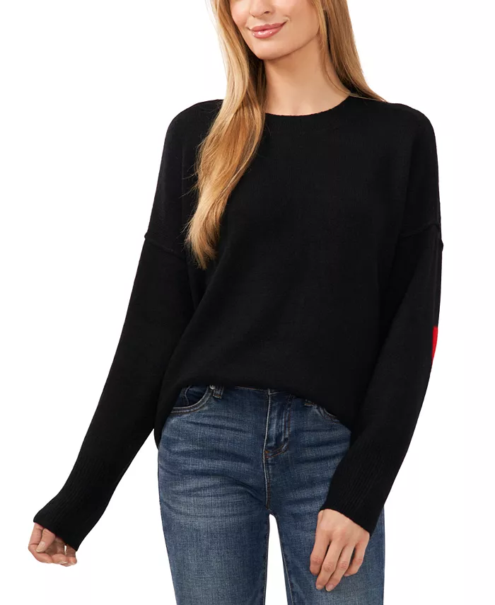 Women's Valentine's Crewneck Elbow Hearts Long-Sleeve Sweater