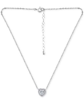Cubic Zirconia Heart Halo Pendant Necklace in Sterling Silver, 16" + 2" extender, Created for Macy's