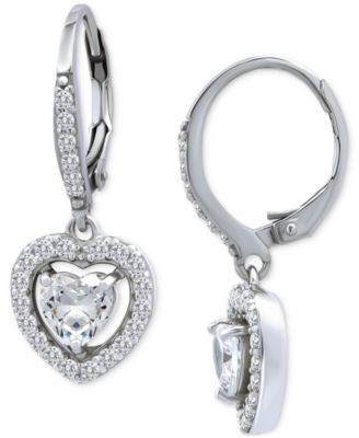 Cubic Zirconia Leverback Heart Drop Earrings in Sterling Silver, Created for Macy's