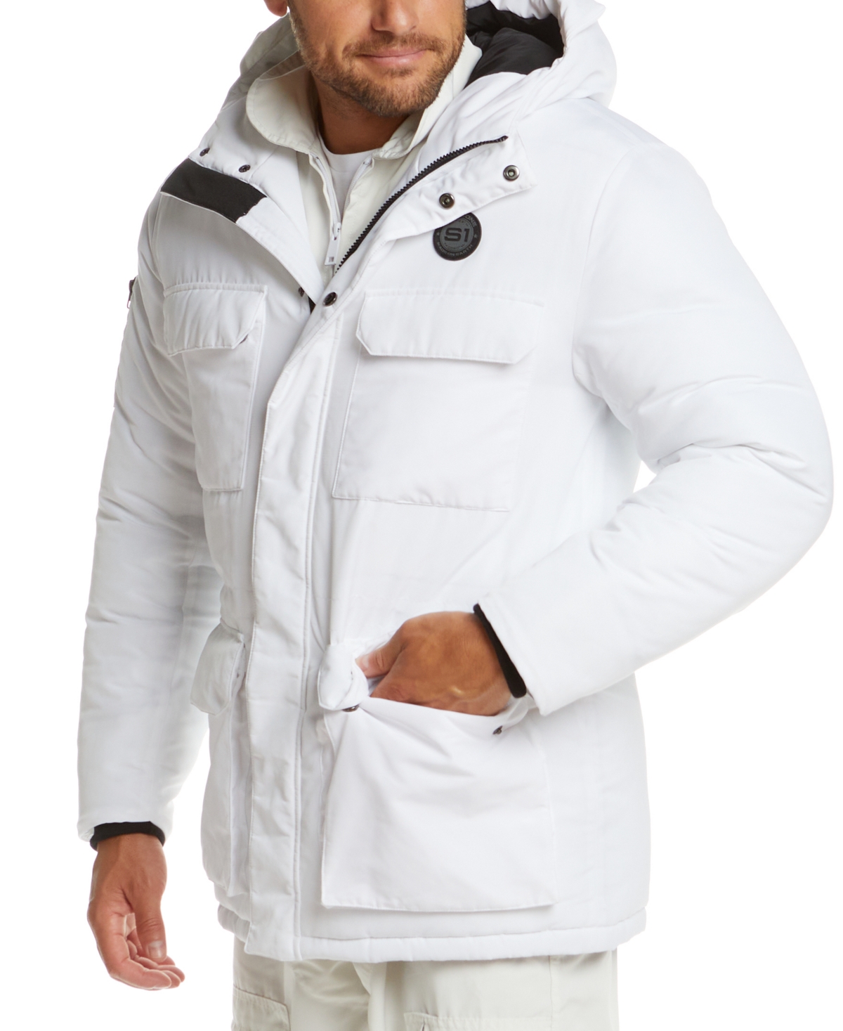 Space One Men's Nasa Inspired Parka Jacket With Printed Astronaut Interior In White