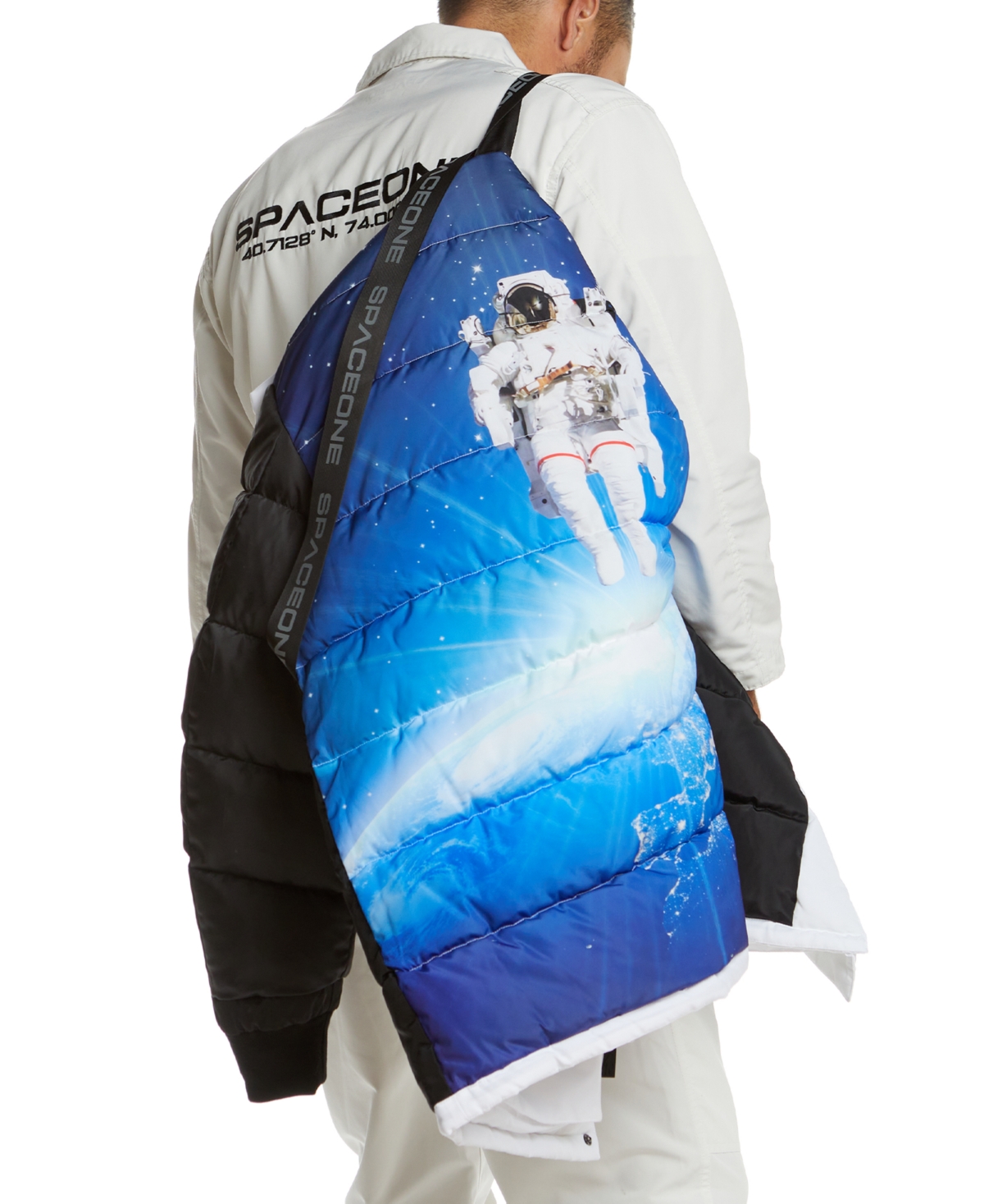 Space One Men's Nasa Inspired Parka Jacket with Printed Astronaut Interior