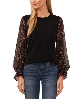 CeCe - Women's Long-Sleeve Mixed-Media Knit Top