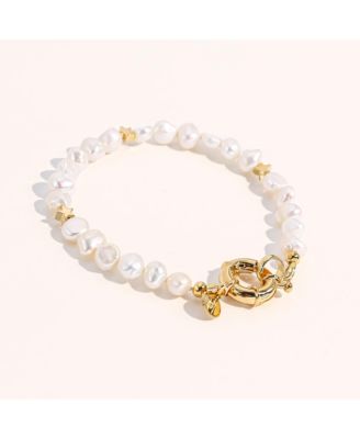 18K Gold Plated Freshwater Pearl with Star and Pearl Twinkie - Twinkie Bracelet 9" For Women and Girls