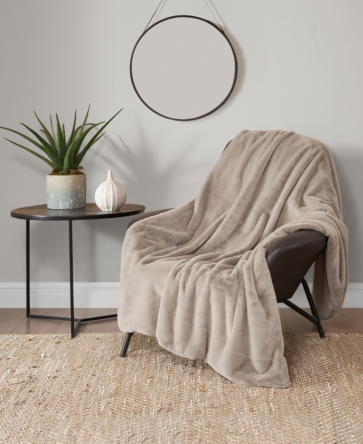 Lucky Brand Solid Mink Faux Fur Throw Blanket, 50" X 70" In Tan