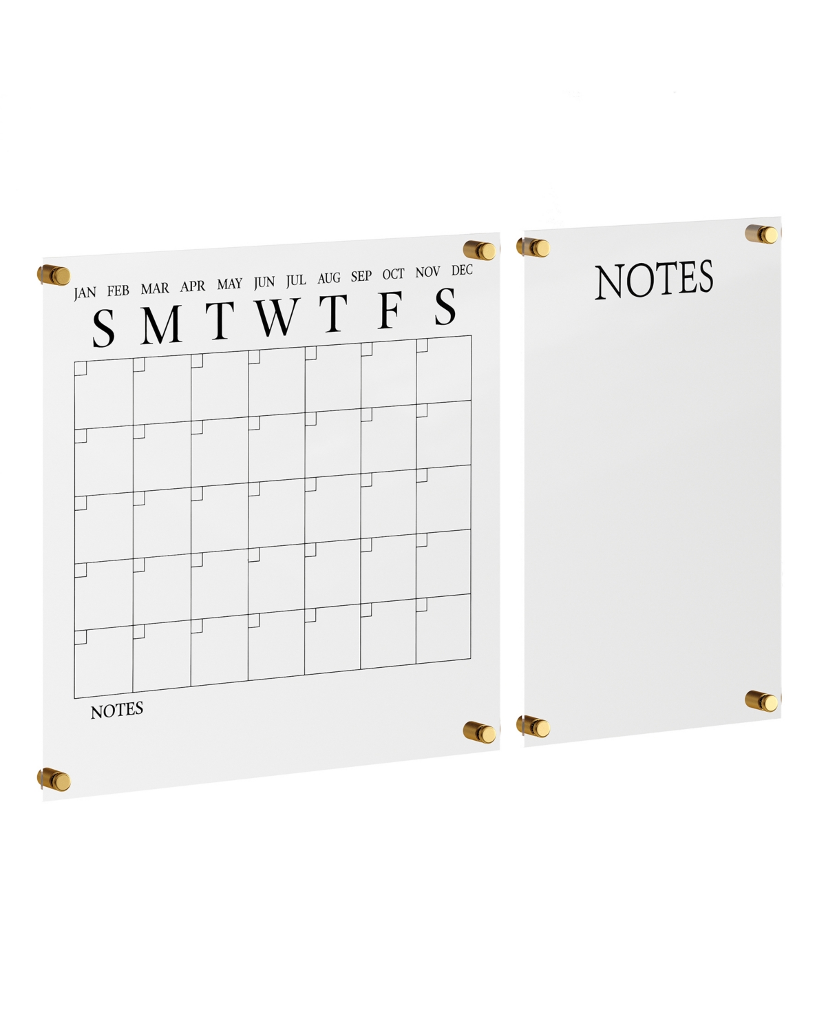 Grayson Acrylic Wall Calendar and Notes Board Set with Dry Erase Marker and Mounting Hardware - Clear, Black