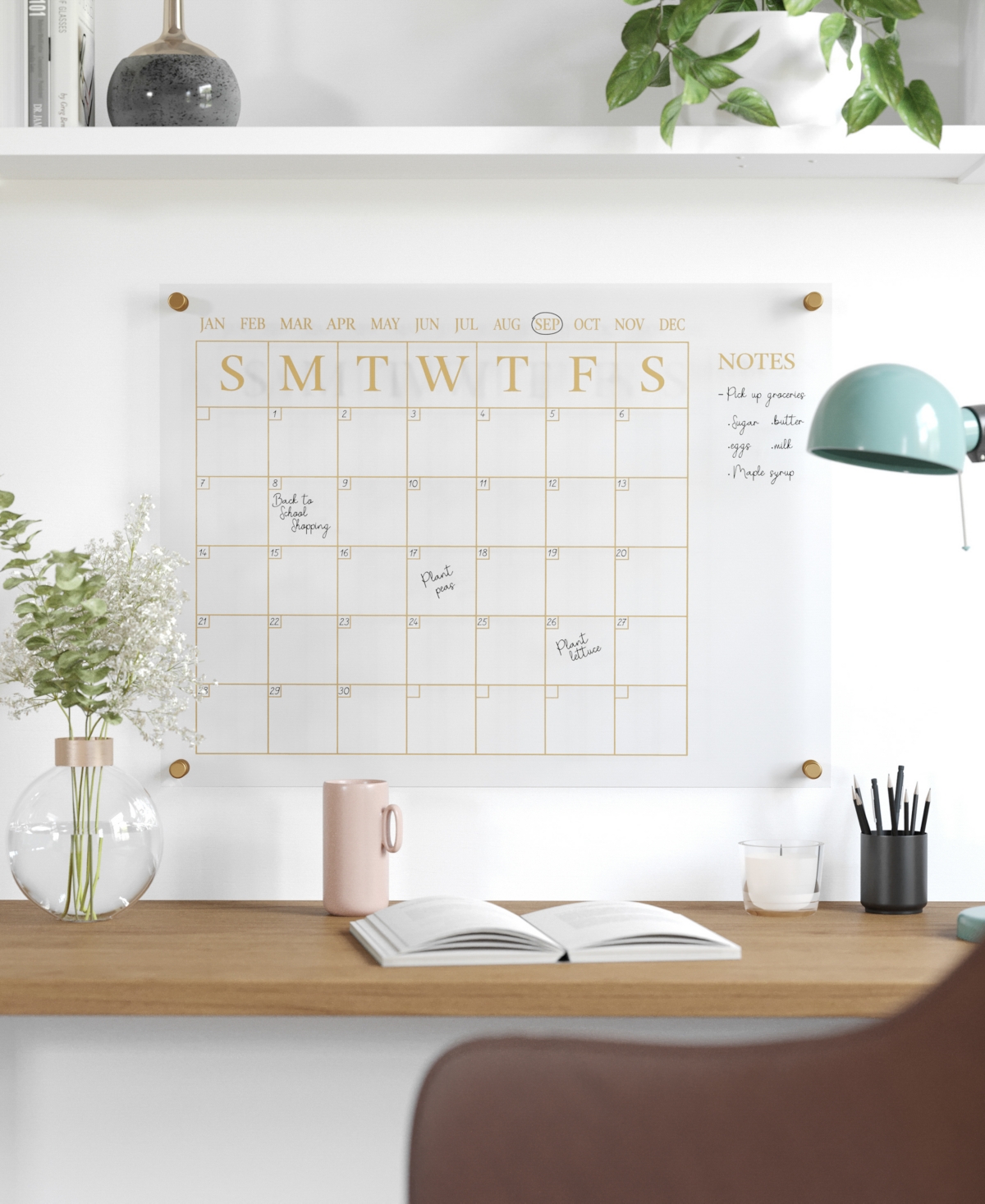 Shop Martha Stewart Grayson Acrylic Wall Calendar With Notes With Dry Erase Marker And Mounting Hardware, 24" X 18" In Clear,gold