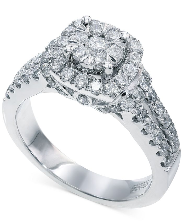 EFFY Collection - Diamond Square Halo Ring in 14k White Gold (1-1/4 ct. t.w.)