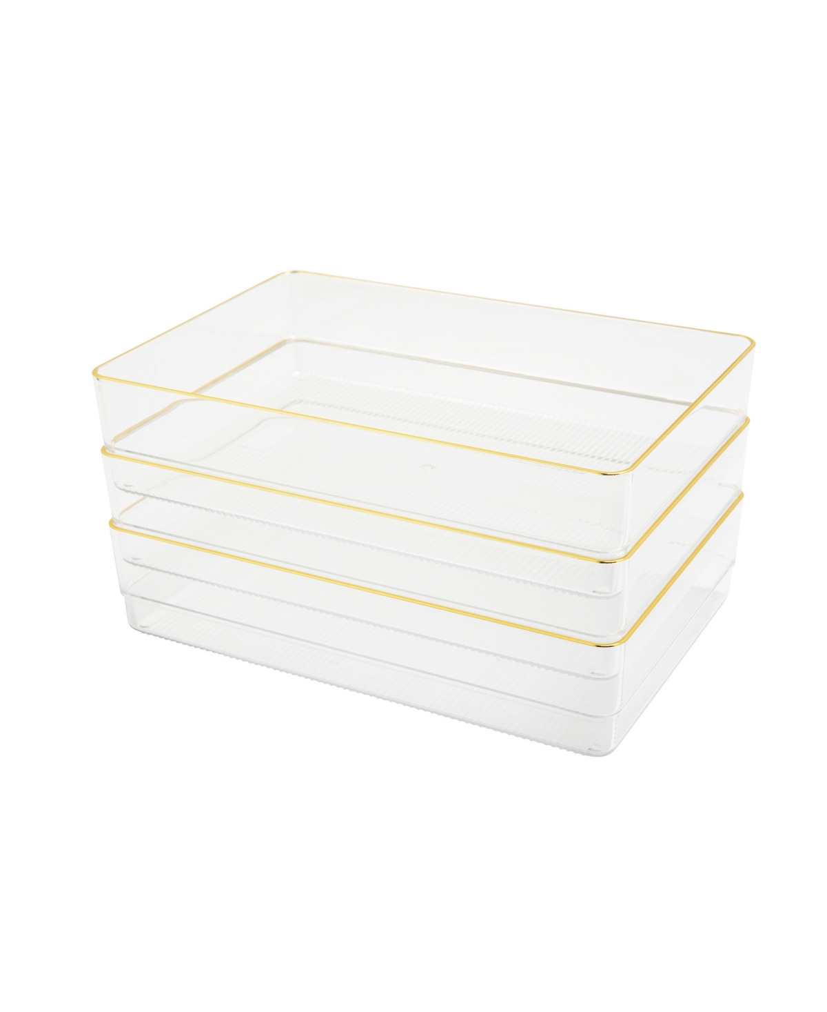 Martha Stewart Kerry 3 Piece Plastic Stackable Office Desk Drawer Organizers, 9" X 6" In Clear,gold Trim