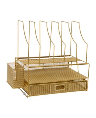 Ryder Mesh Metal Large Desktop Organizer with Magazine File Holder, Pen Holder, and Storage