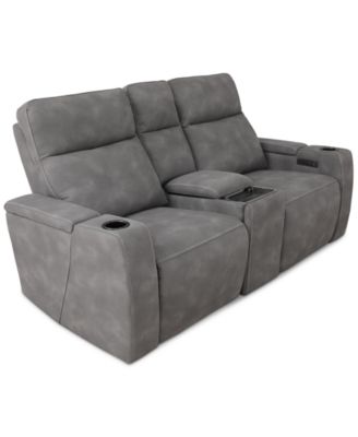 Furniture - Greymel 74" Fabric Loveseat with Console and Power Headrests