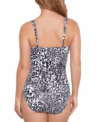 Swim Solutions Women's Printed Ruched-Front One Piece Swimsuit, Created for Macy's 