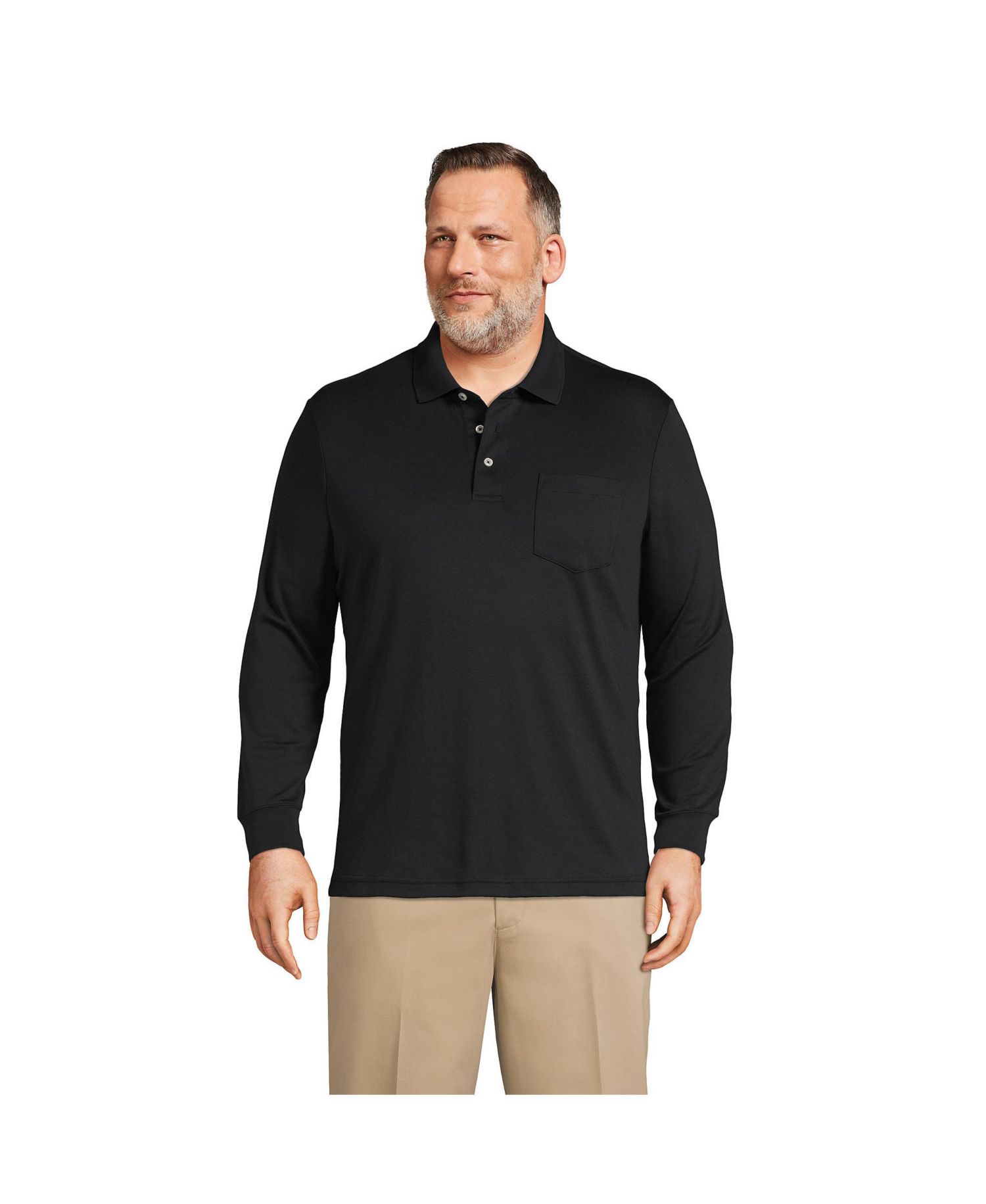 Big & Tall Long Sleeve Cotton Supima Polo Shirt with Pocket