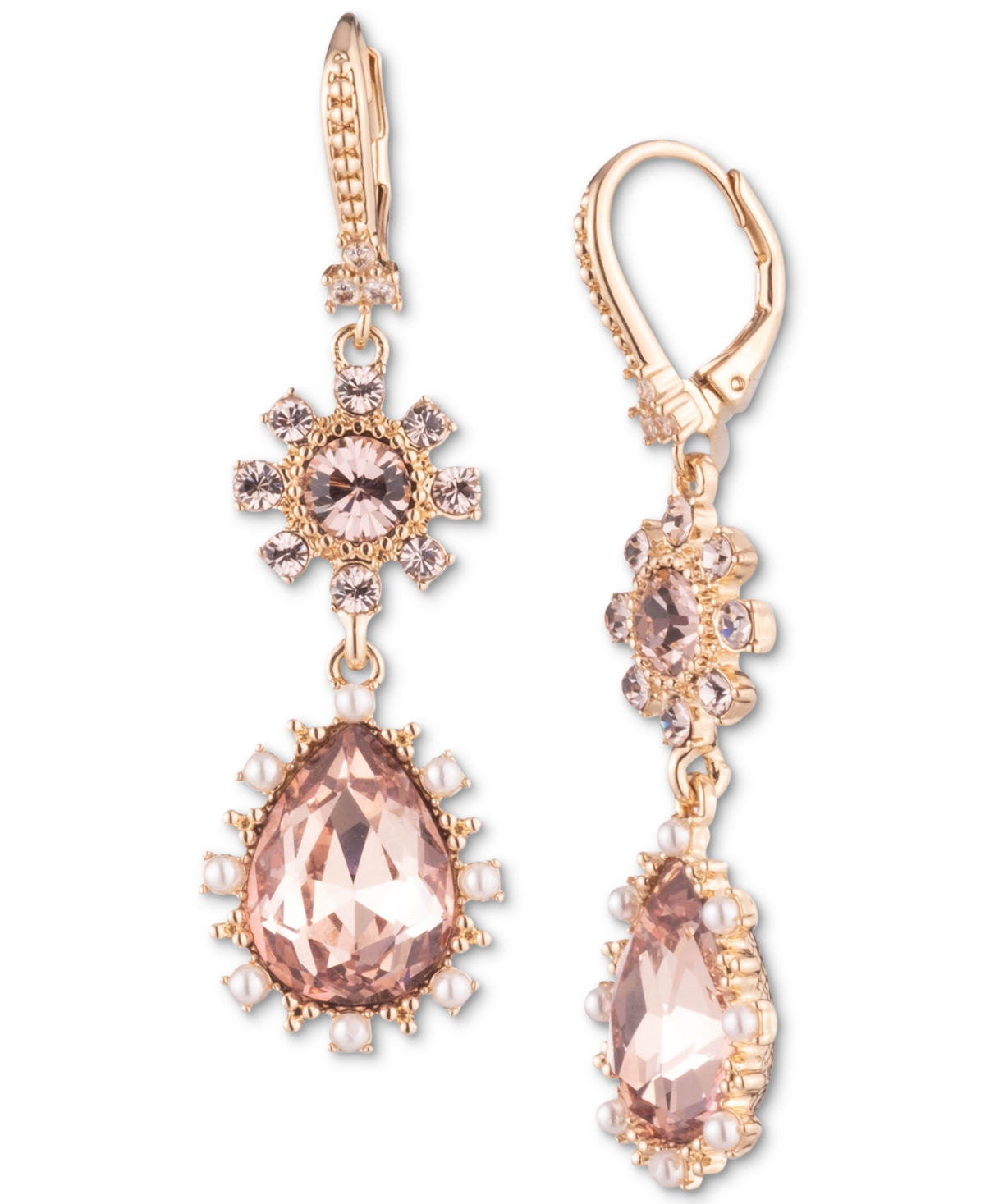 Marchesa Gold-tone Crystal & Imitation Pearl Double Drop Earrings In Light Pink