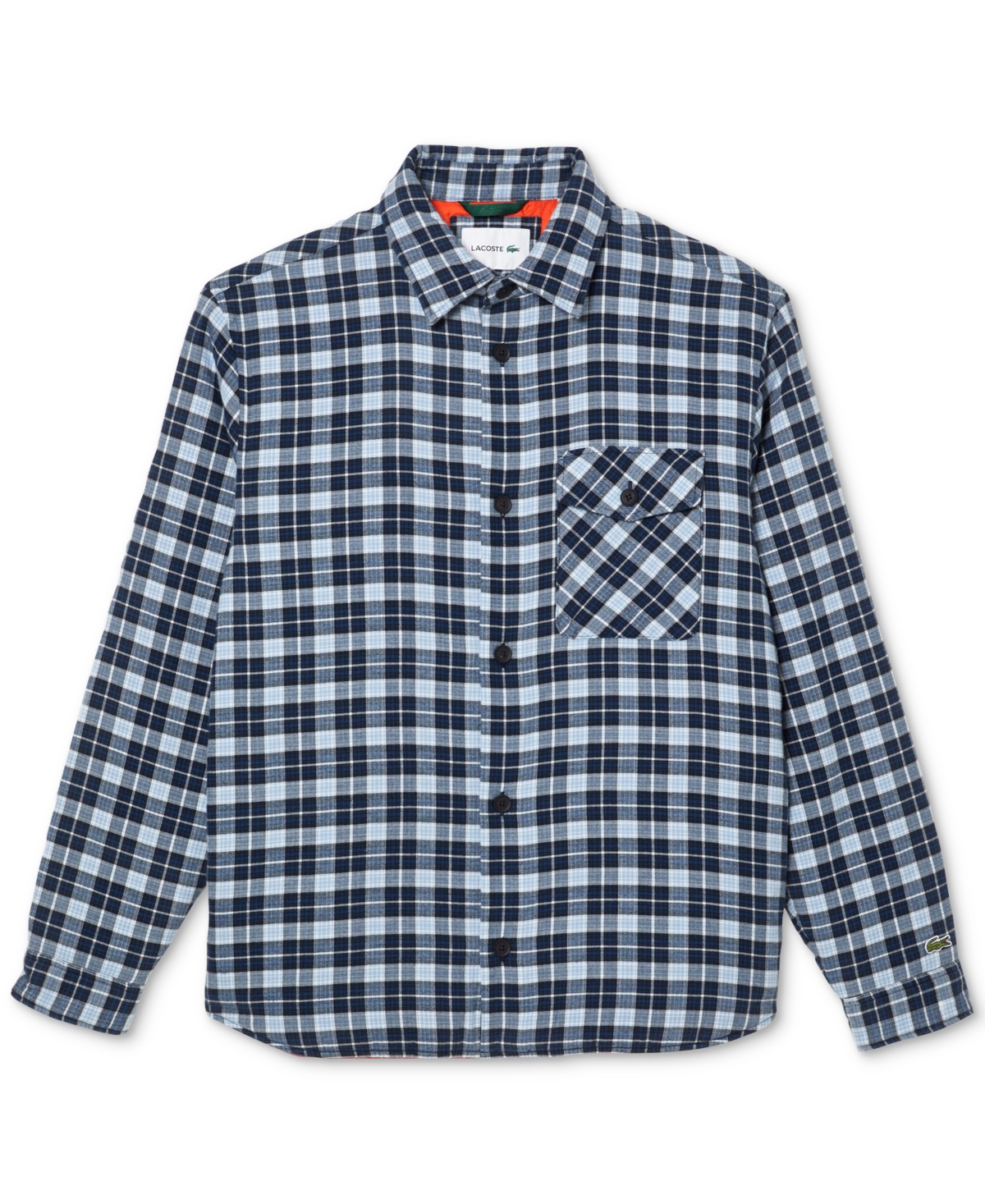 Shop Lacoste Men's Plaid Croc Embroidered Flannel Shirt Jacket In Methylene,multico