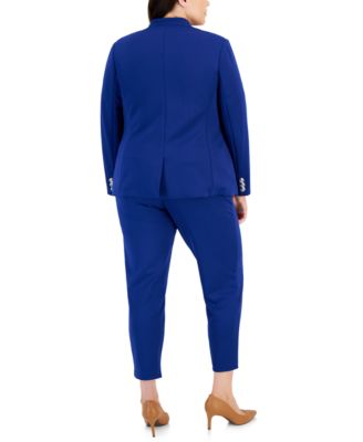 Plus Size Ponte Faux Double-Breasted Blazer, Sweater T-Shirt, & Ponte Front-Seamed Pants