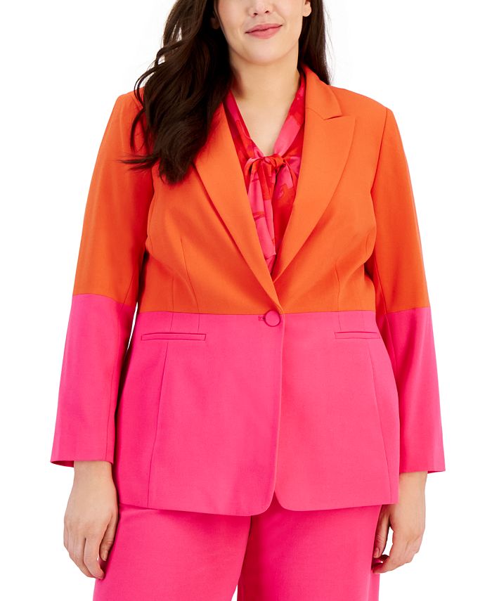 Tahari ASL Plus Size Colorblocked Boyfriend Blazer - Macy's