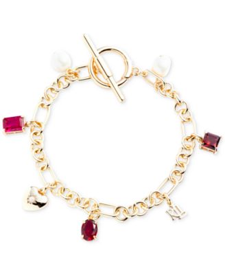 Lauren Ralph Lauren - Gold-Tone Mixed Stone Heart & Logo Charm Bracelet