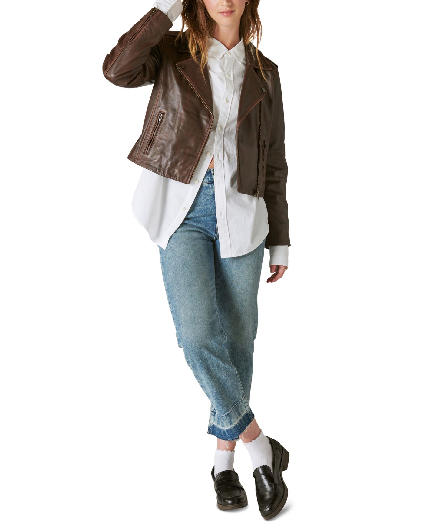 Женская куртка Lucky Brand Classic Leather Moto, цвет: Каштановый — фото 5