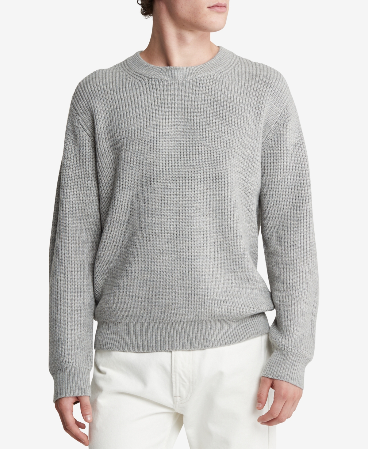Calvin Klein Men's Solid-color Crewneck Long-sleeve Sweater In History Heather