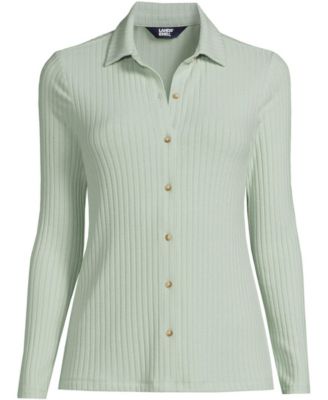 Women's Long Sleeve Wide Rib Button Front Polo Shirt
