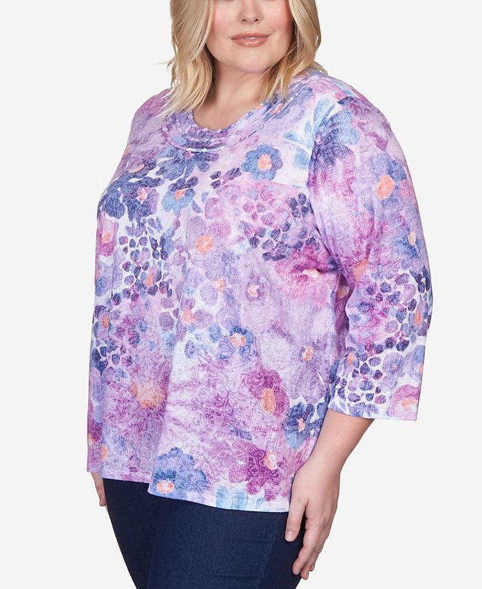 Alfred Dunner Plus Size Lavender Fields Triple Knotted Neck Watercolor ...