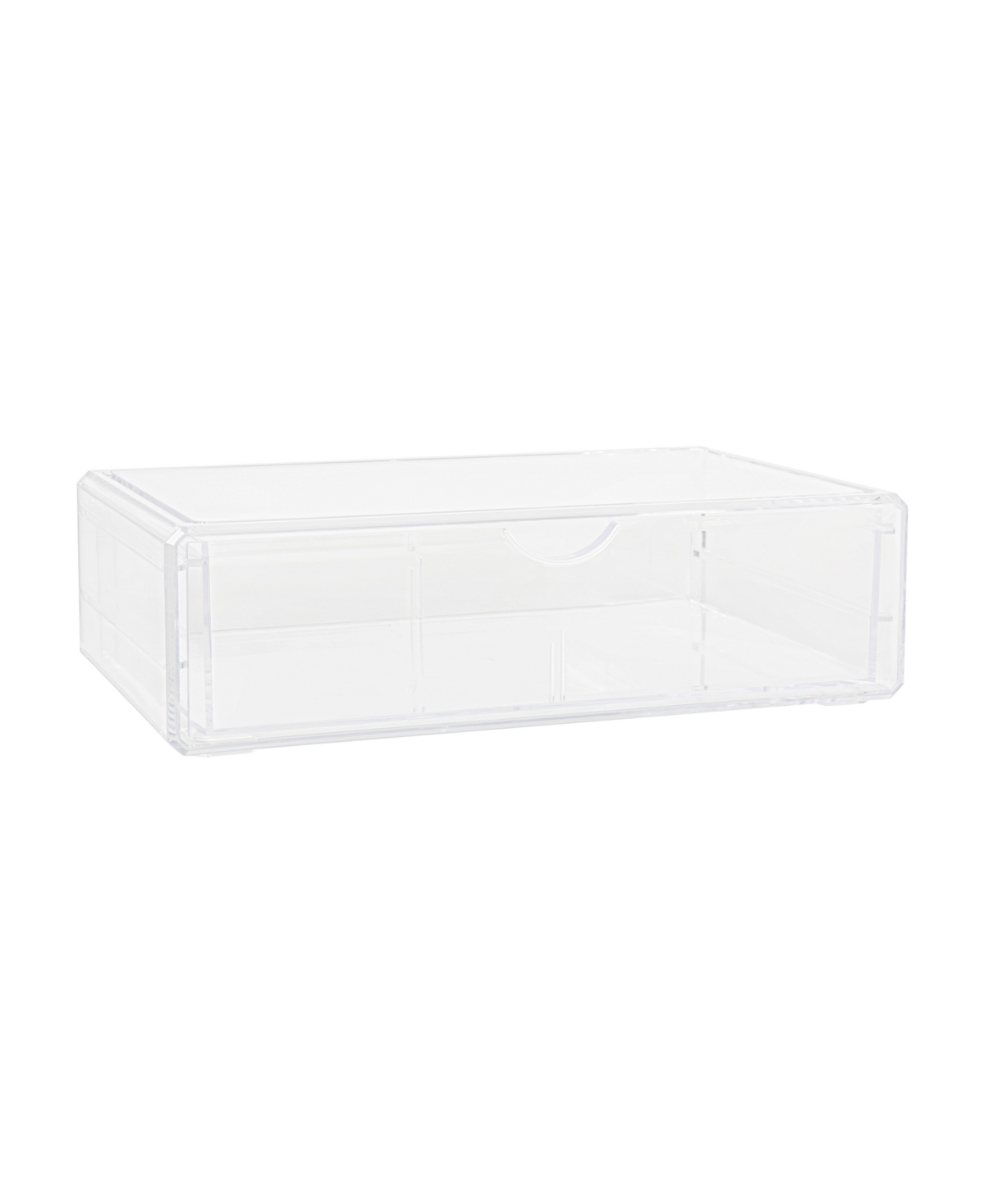 Martha Stewart Brody Plastic Stackable Office Desktop Organizer Box With Drawer, 12.75" X 7.75" In Clear