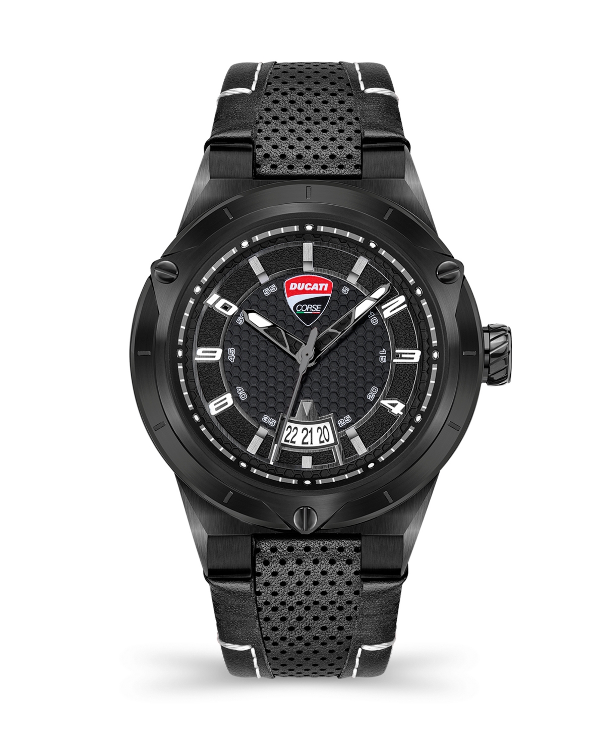 Men's Quartz Black Genuine Leather Watch 45mm - Black
