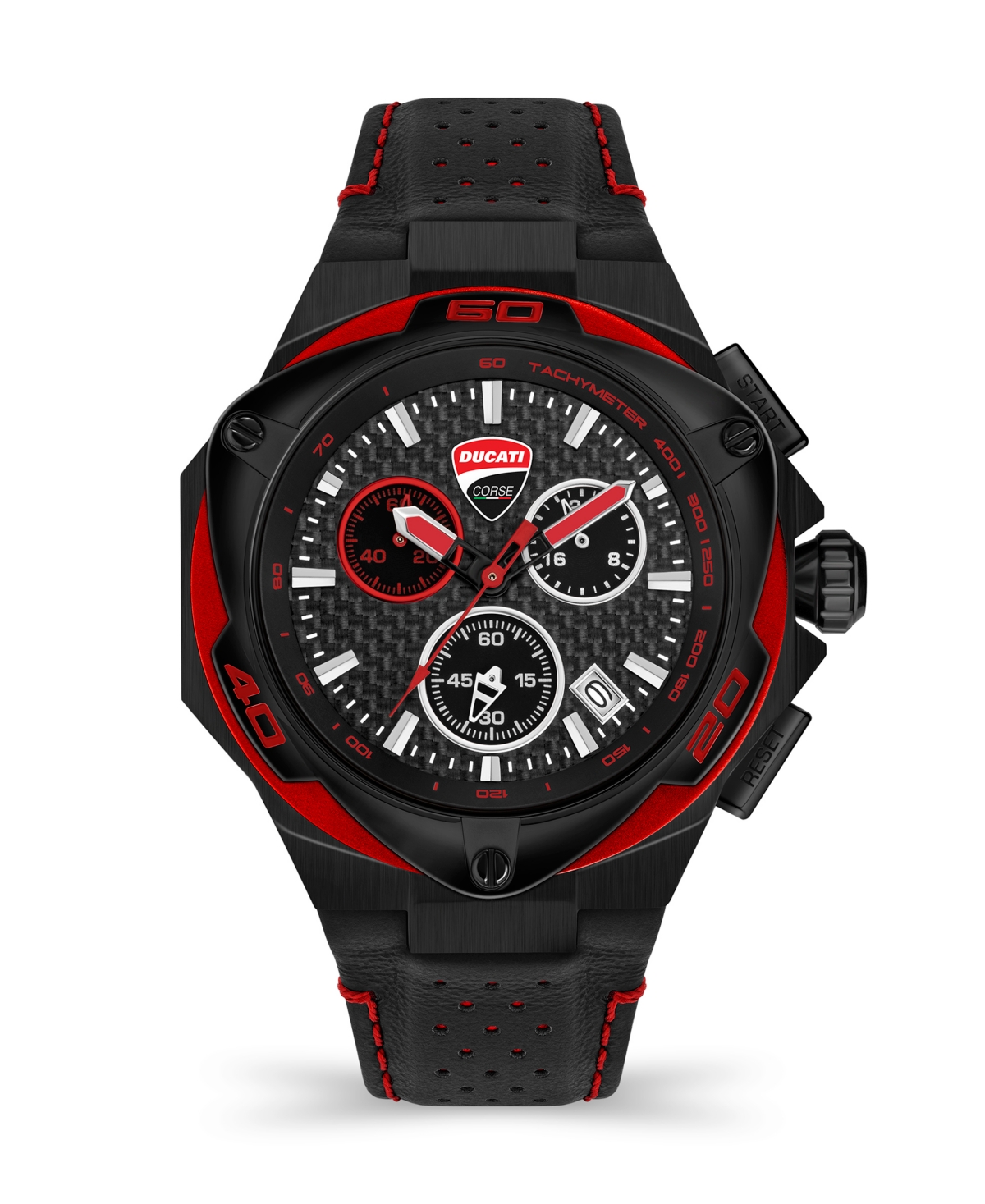 Ducati Corse Men's Quartz Black Genuine Leather Watch 49mm