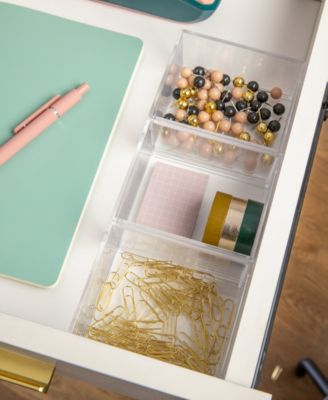 Martha Stewart Brody 3 Pack Stack and Slide Plastic Tray Office Desktop Organizer, 3" x 3.75"