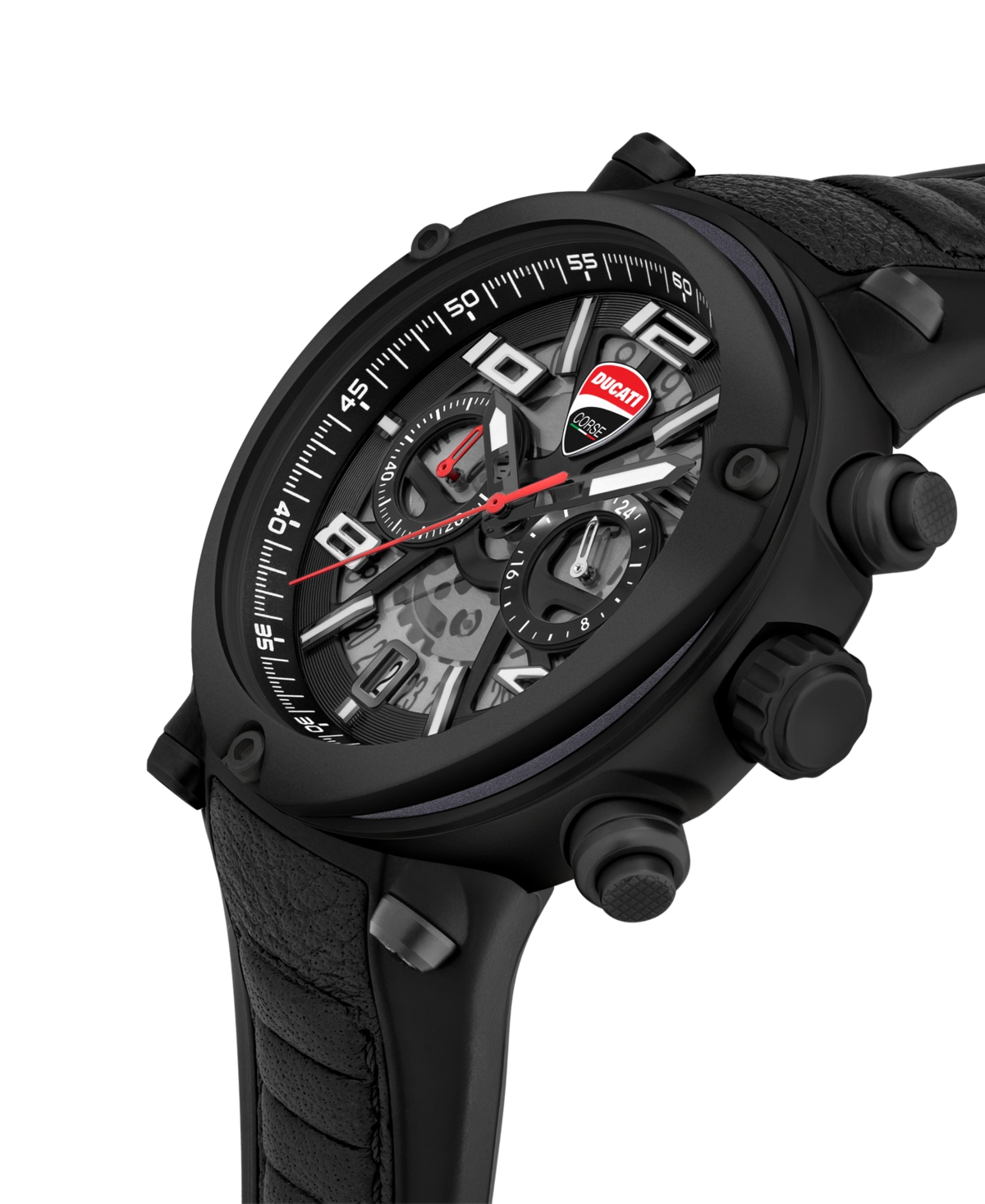 Shop Ducati Corse Men's Quartz Black Genuine Leather Silicone Watch 49mm