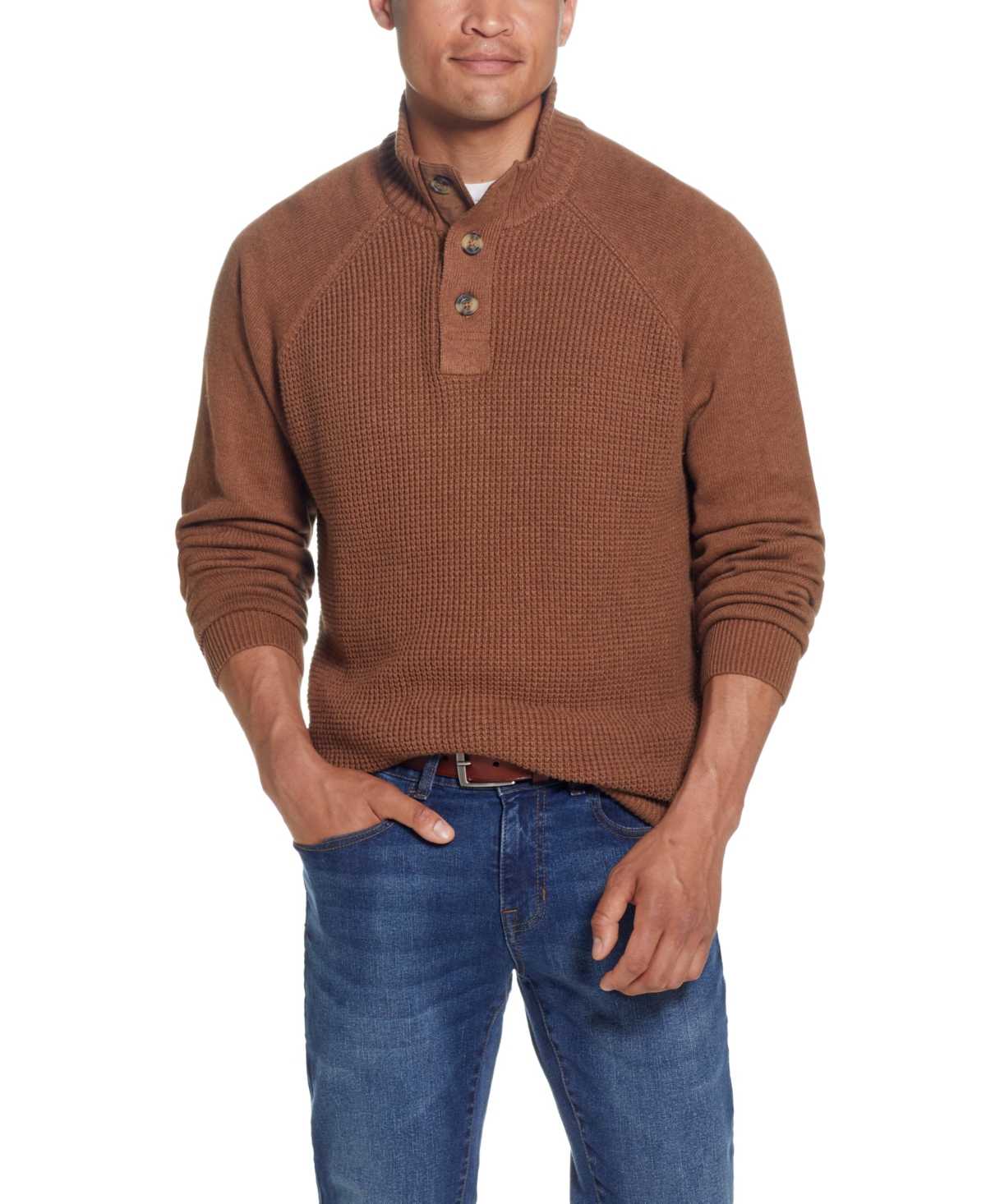 Men's Button Mock Neck Sweater - Ecru