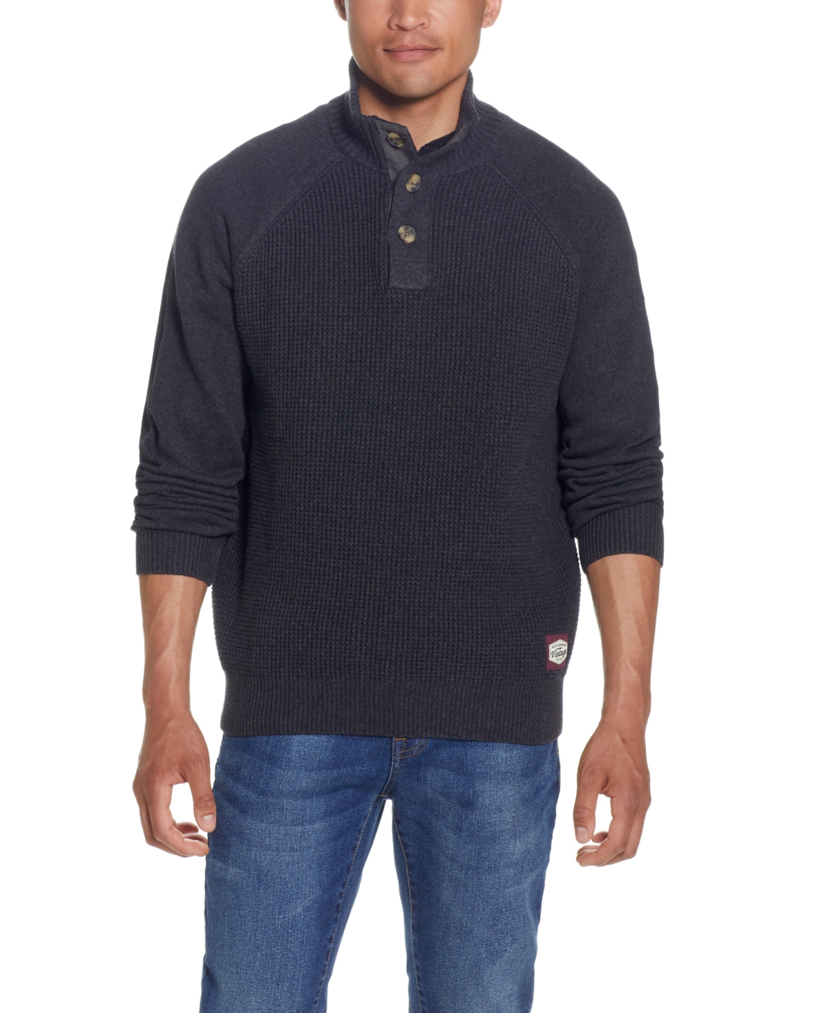 Men's Button Mock Neck Sweater - Charcoal Heather