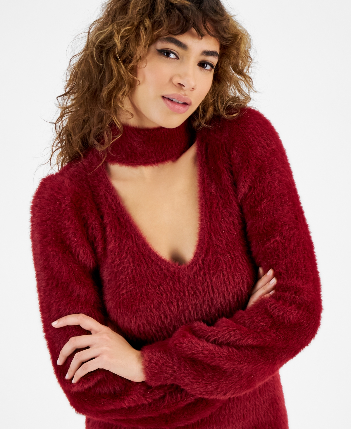 Shop Guess Women's Sadie Eyelash-knit Sweater Dress In Tahiti Red Multi