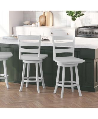 Therus Commercial Grade Classic Wooden Ladderback Swivel Stool With Solid Wood Seat And Footrest