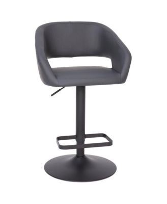 Shae Contemporary Upholstered Adjustable Height Barstool With Rounded, Cutout Mid-Back And Pedestal Base